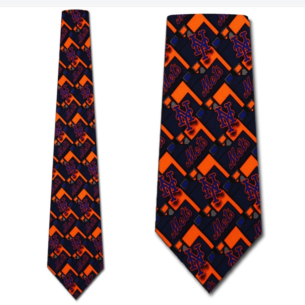 100% Silk New York Mets Orange and Blue Diagonal Ties Excellent Condition